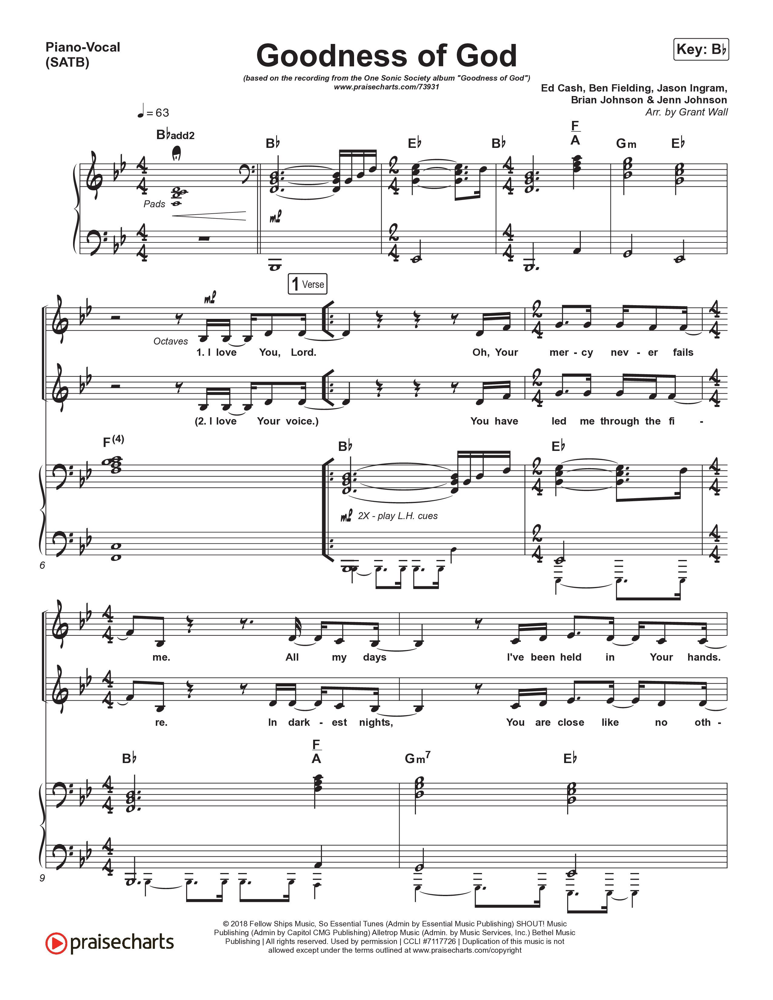 Goodness Of God Piano/Choir (SATB) (One Sonic Society)