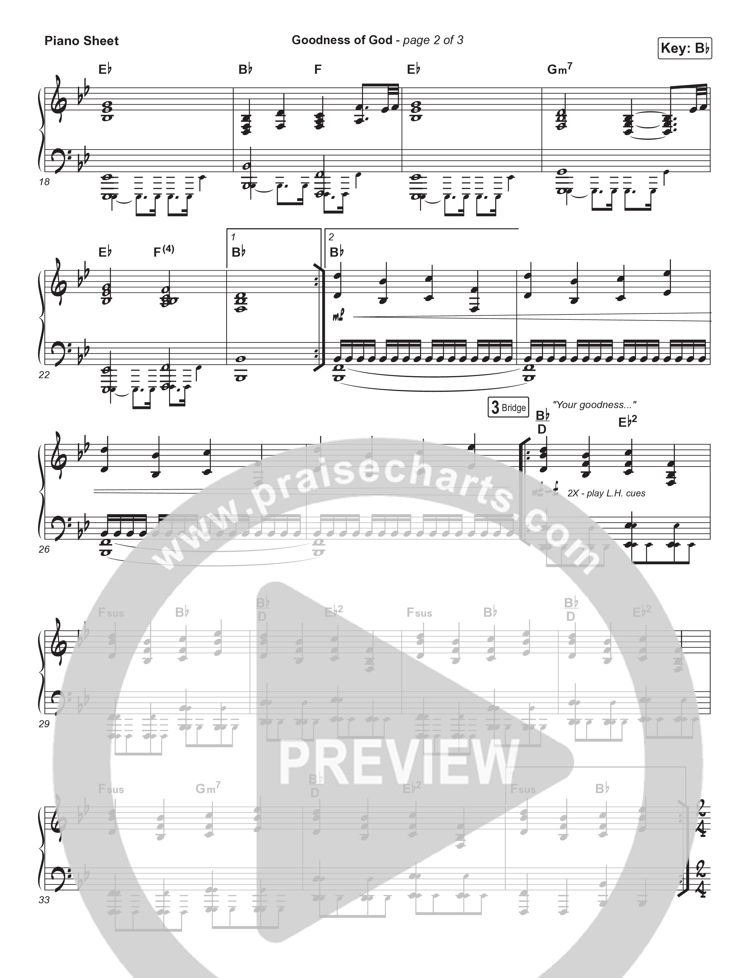 Goodness Of God Piano Sheet (One Sonic Society)