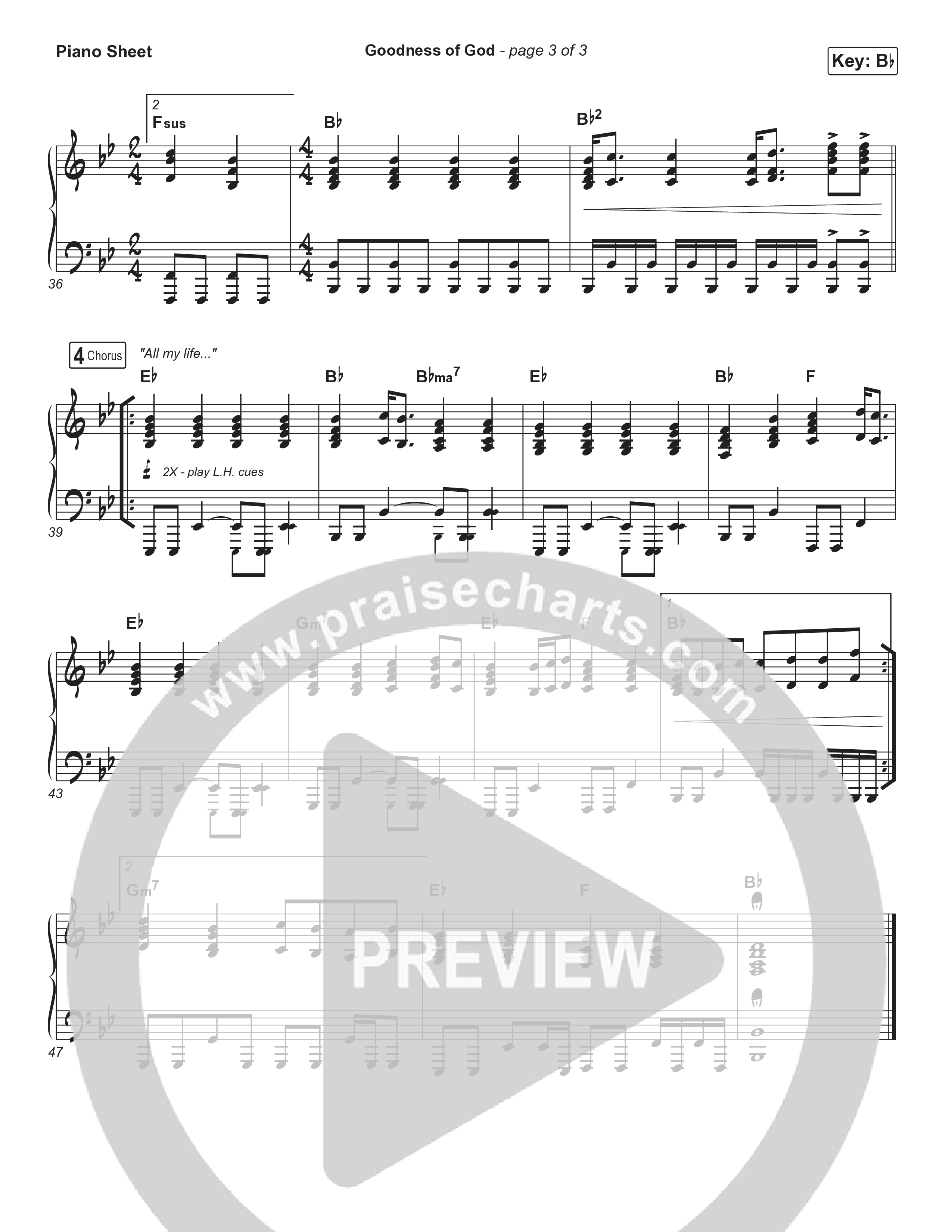 Goodness Of God Piano Sheet (One Sonic Society)
