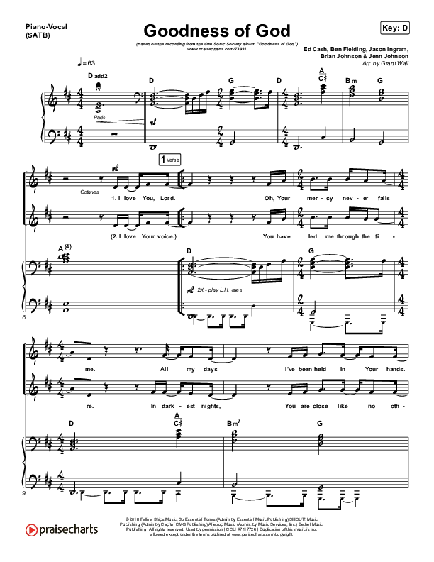 Goodness Of God Sheet Music PDF (One Sonic Society) - PraiseCharts