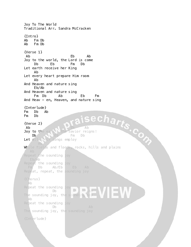 Joy To The World Chord Chart (Sandra McCracken)