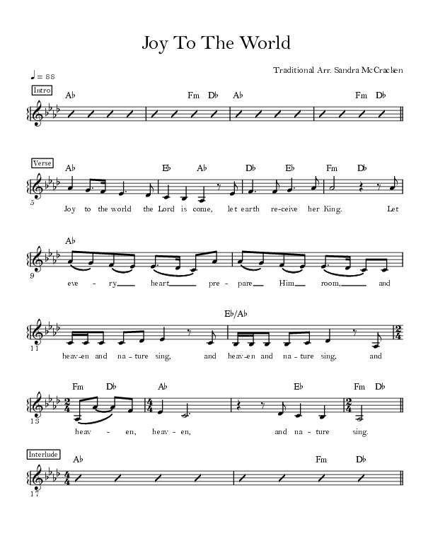 Joy To The World Lead Sheet (Sandra McCracken)