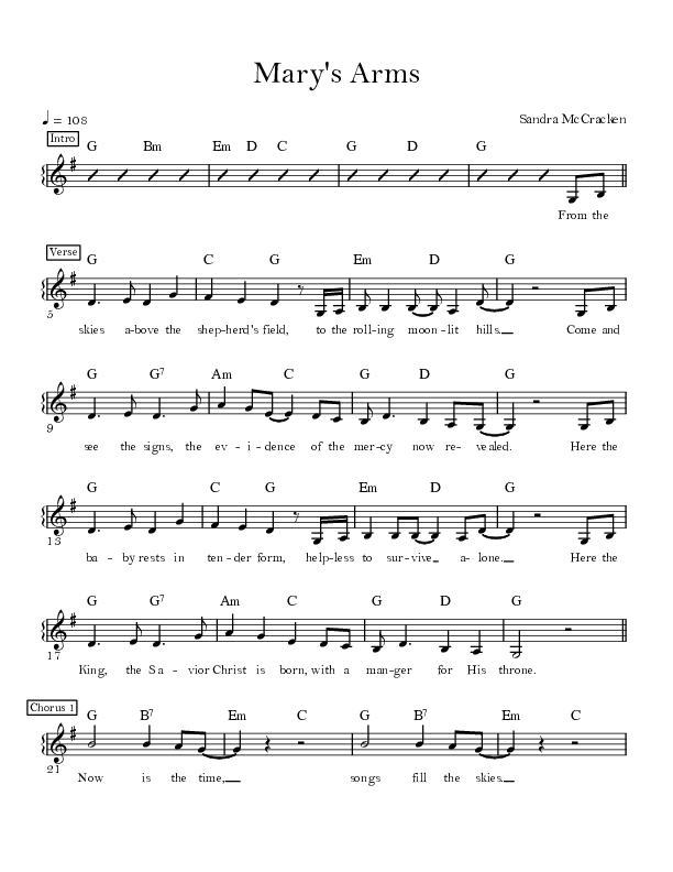 Mary’s Arms Choir Sheet (SATB) (Sandra McCracken)