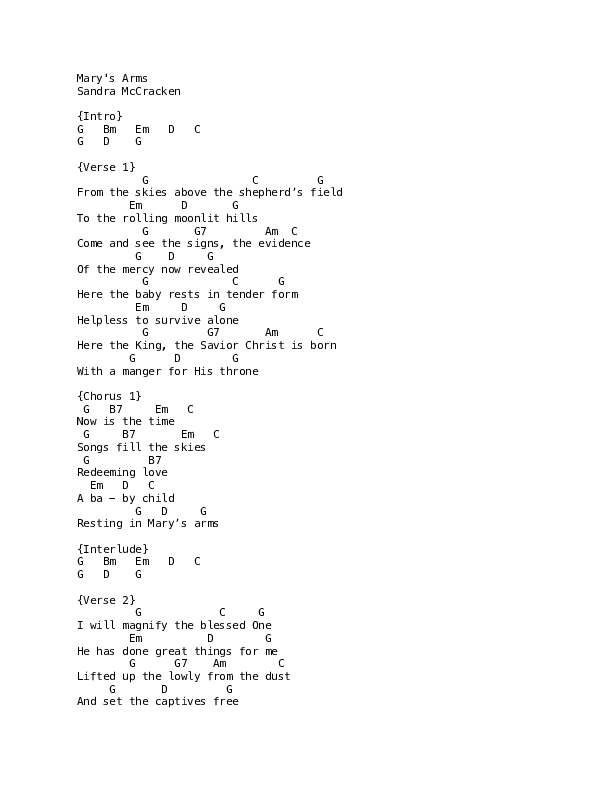 Mary’s Arms Chords & Lyrics (Sandra McCracken)