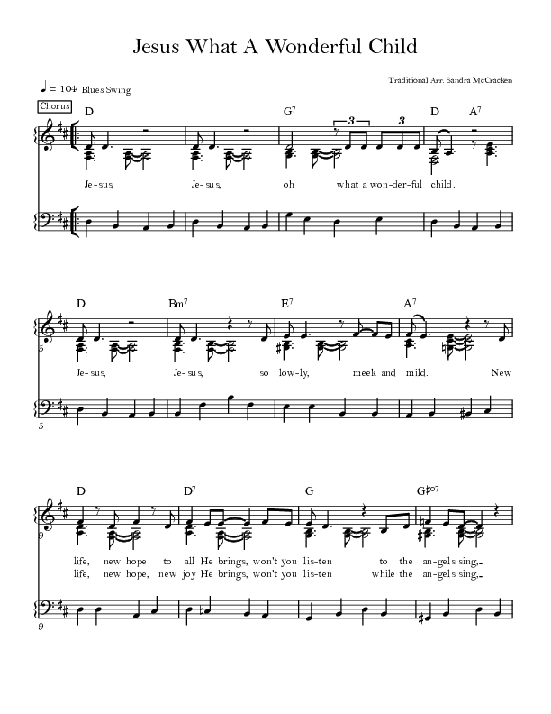 Jesus What A Wonderful Child Lead Sheet (Sandra McCracken / Gabe Dixon / Cindy Morgan)