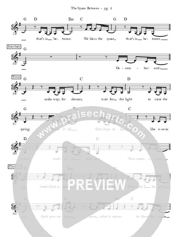 The Space Between Choir Sheet (SATB) (Sandra McCracken / Josh Garrels)