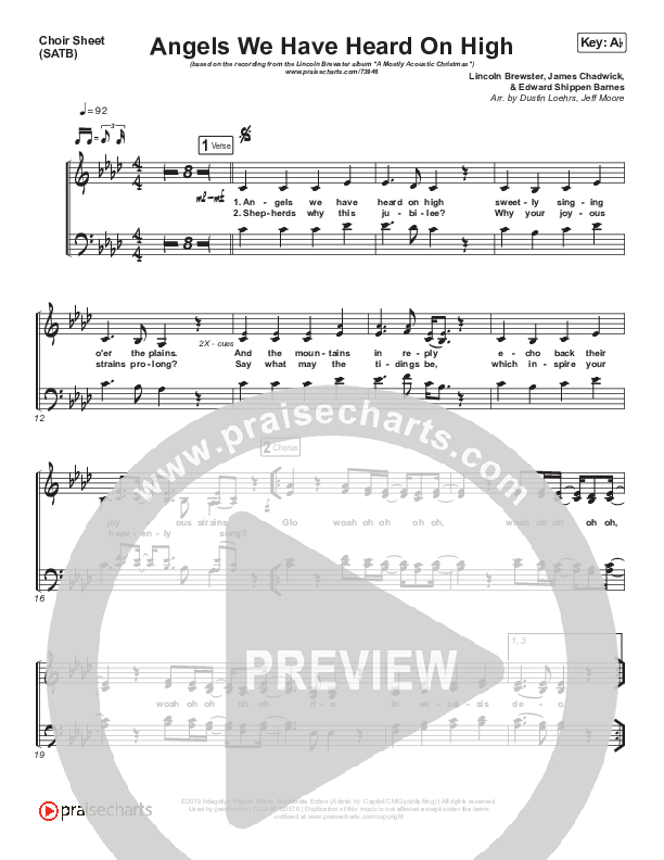 Angels We Have Heard On High Choir Vocals (SATB) (Lincoln Brewster)