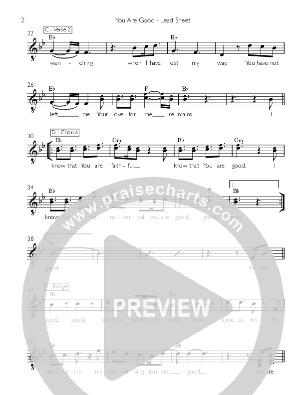 You Are Good Lead Sheet (Willamette Music)