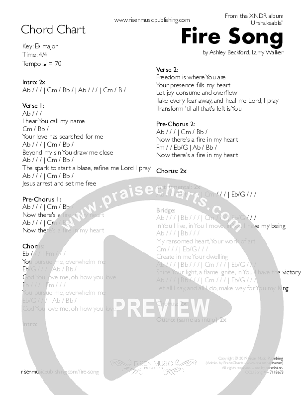 Fire Song Chord Chart (XNDR)