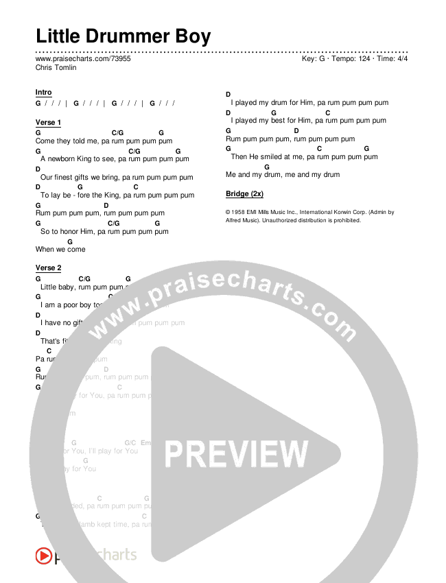 Little Drummer Boy Chords & Lyrics (Chris Tomlin)