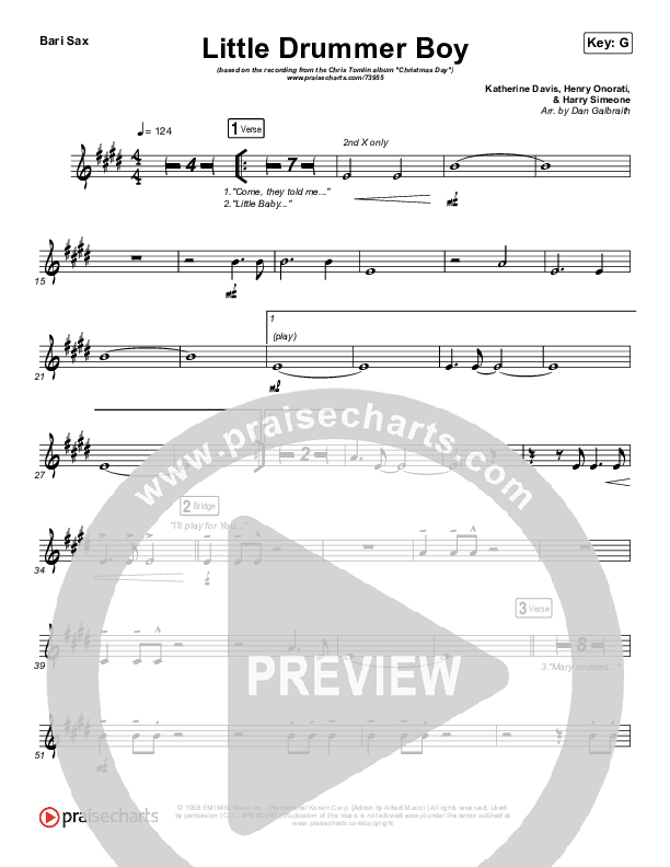 Little Drummer Boy Bari Sax (Chris Tomlin)