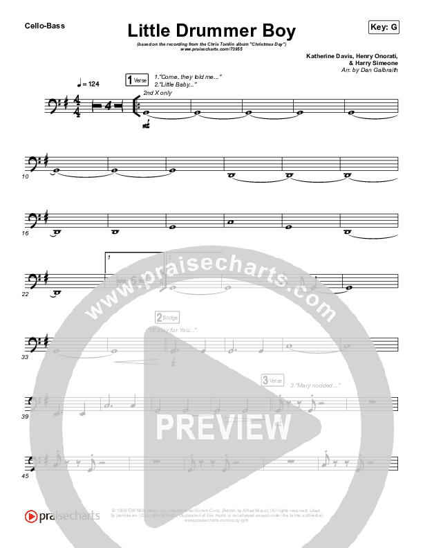 Little Drummer Boy Cello/Bass (Chris Tomlin)