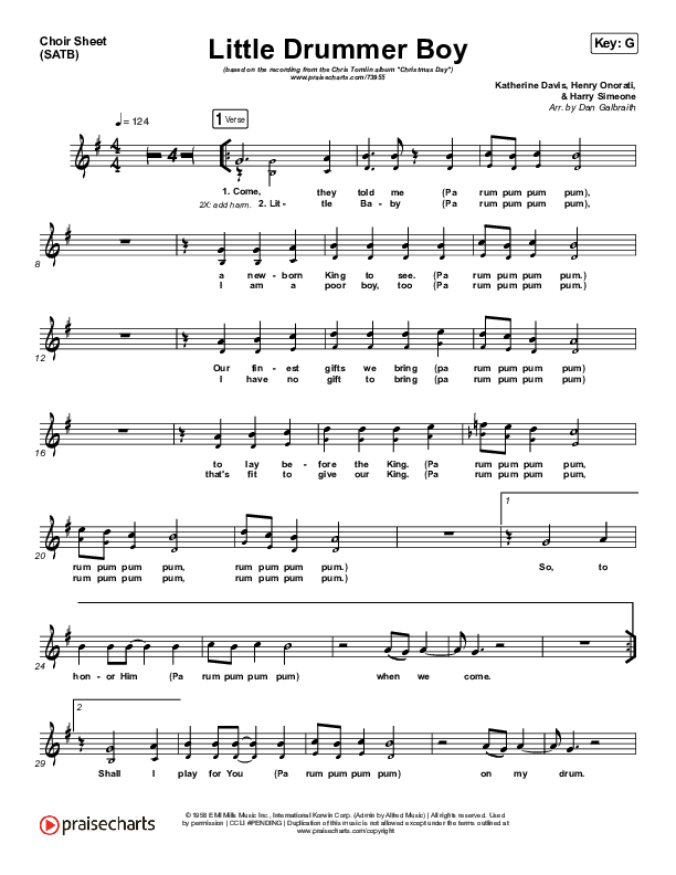 Little Drummer Boy Choir Sheet (SATB) (Chris Tomlin)