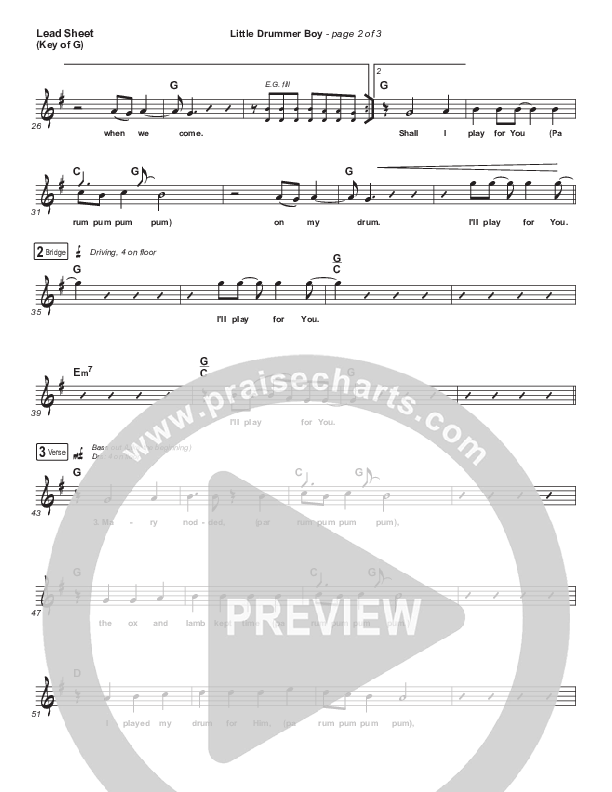 Little Drummer Boy Lead Sheet (Melody) (Chris Tomlin)