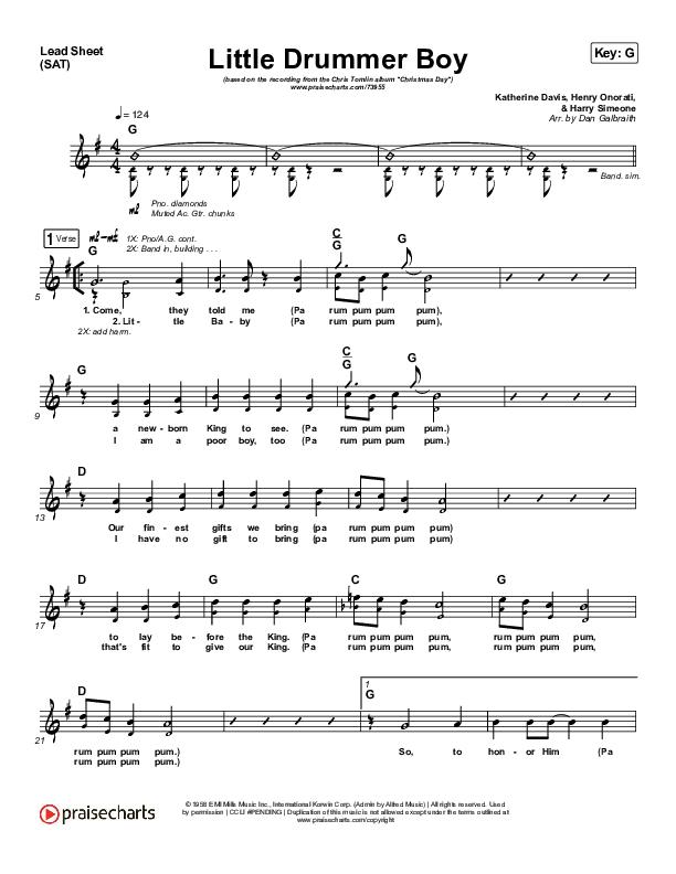 Little Drummer Boy Lead Sheet (SAT) (Chris Tomlin)