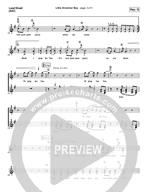 Little Drummer Boy Lead Sheet (SAT) (Chris Tomlin)