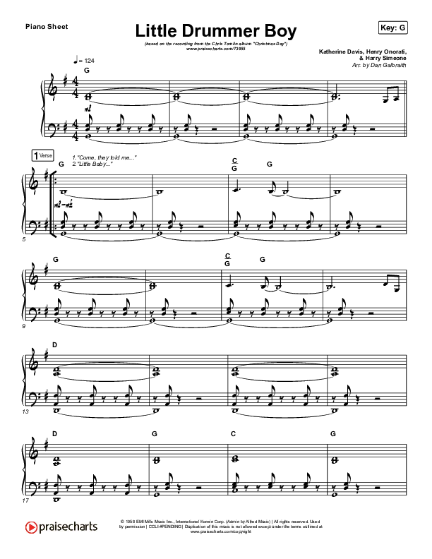 Little Drummer Boy Piano Sheet (Chris Tomlin)
