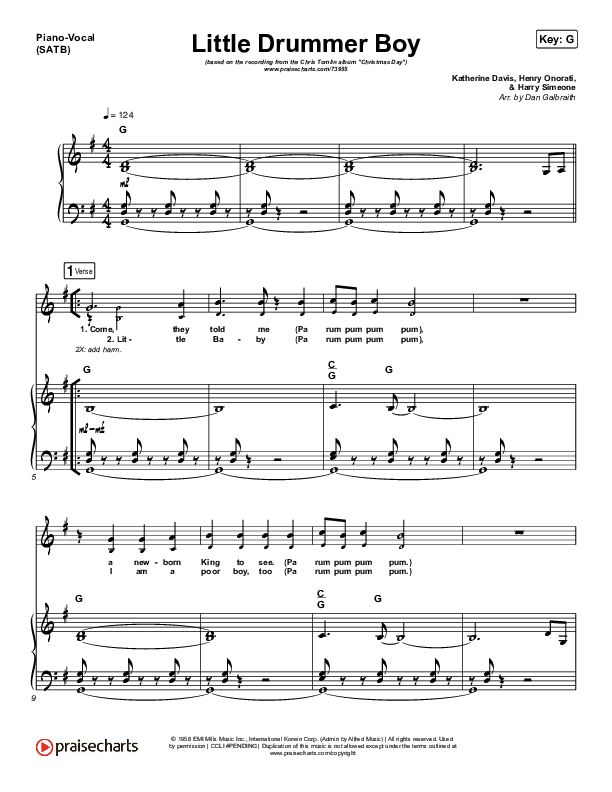 Little Drummer Boy Piano/Vocal Pack (Chris Tomlin)