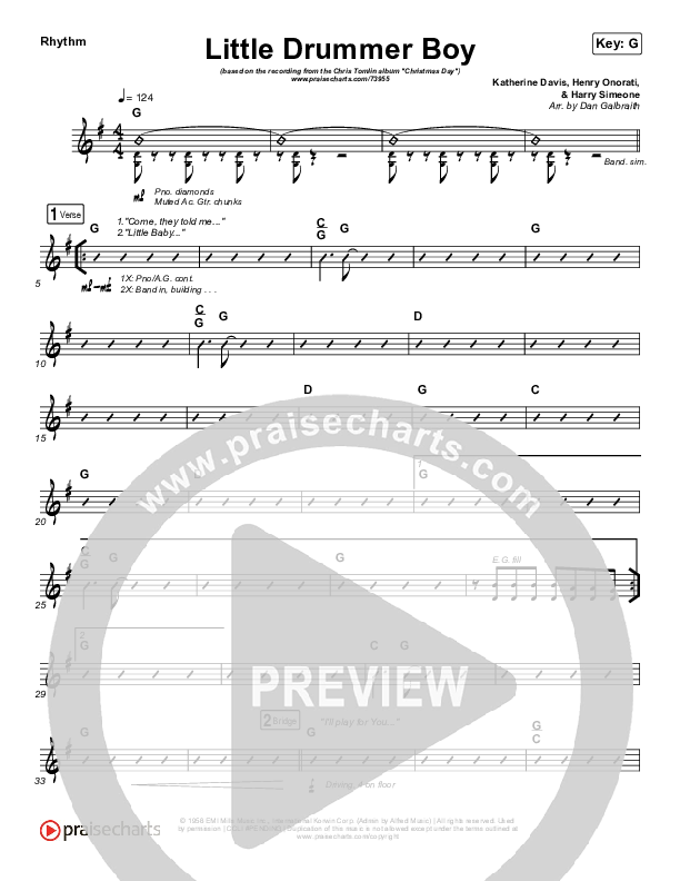 Little Drummer Boy Rhythm Chart (Chris Tomlin)