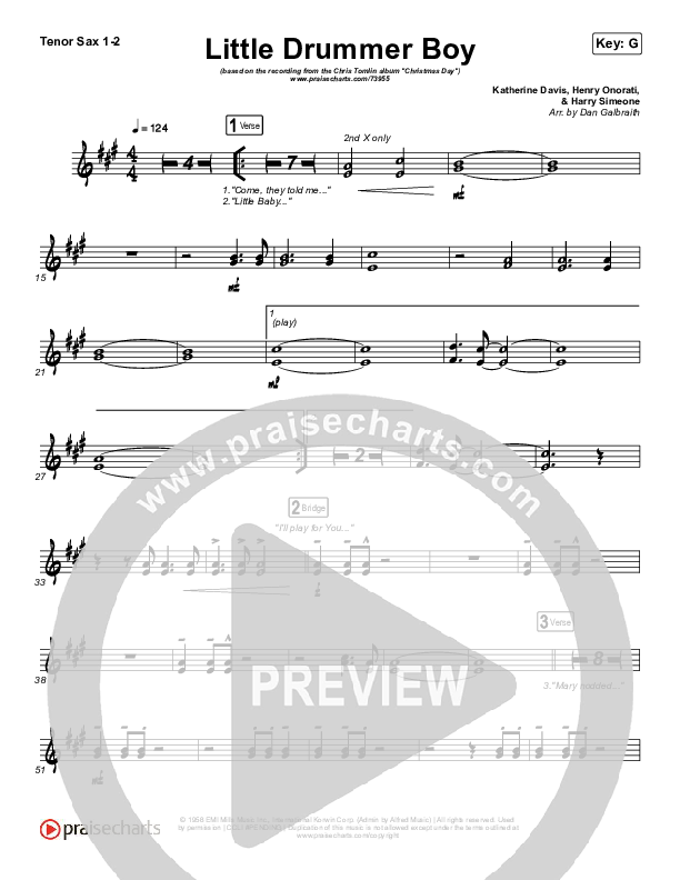 Little Drummer Boy Tenor Sax 1/2 (Chris Tomlin)