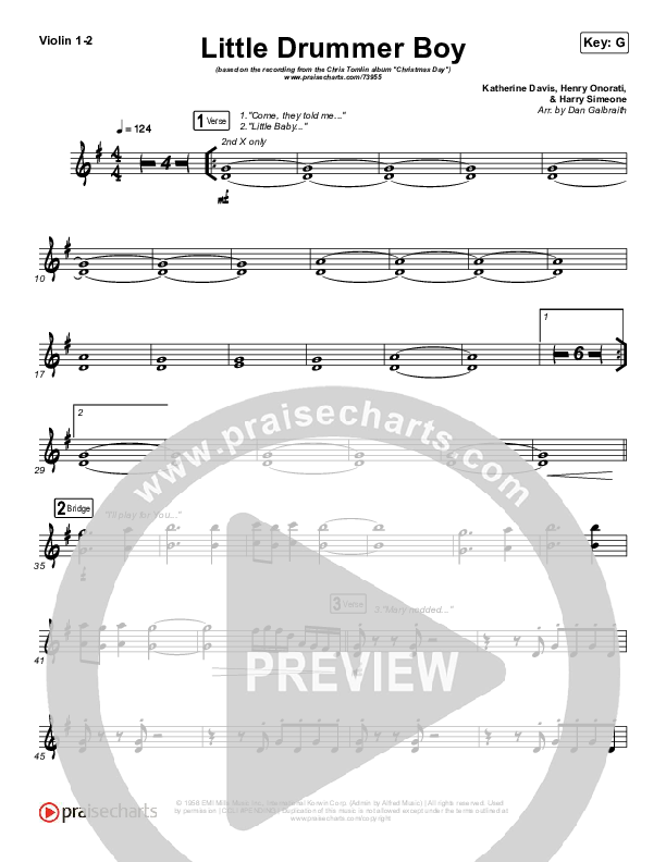 Little Drummer Boy Violin 1/2 (Chris Tomlin)