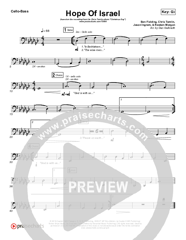 Hope Of Israel Cello/Bass (Chris Tomlin)