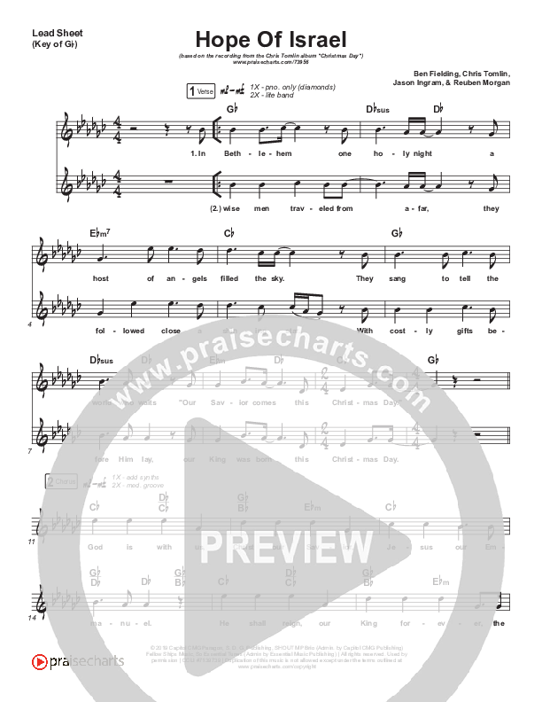 Hope Of Israel Lead Sheet (Melody) (Chris Tomlin)