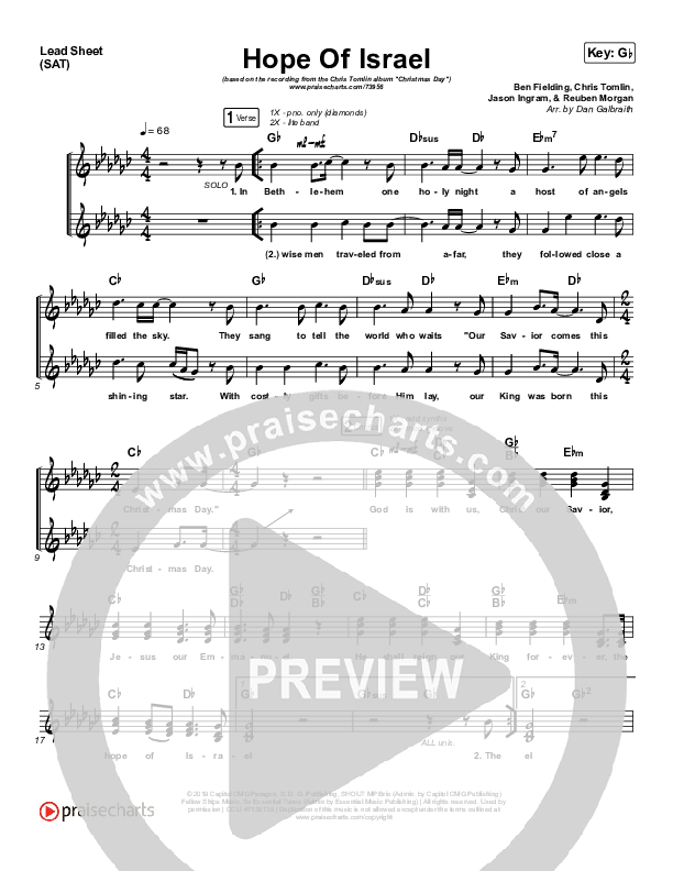 Hope Of Israel Lead Sheet (SAT) (Chris Tomlin)