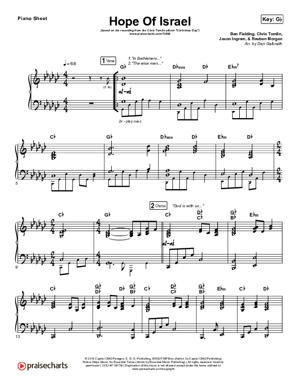 Hope Of Israel Piano Sheet (Chris Tomlin)