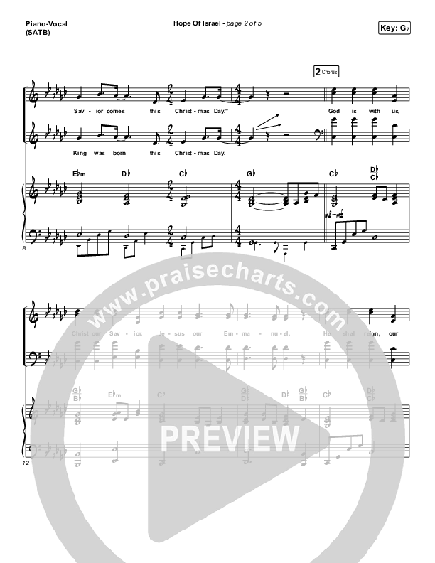 Hope Of Israel Piano/Vocal (SATB) (Chris Tomlin)