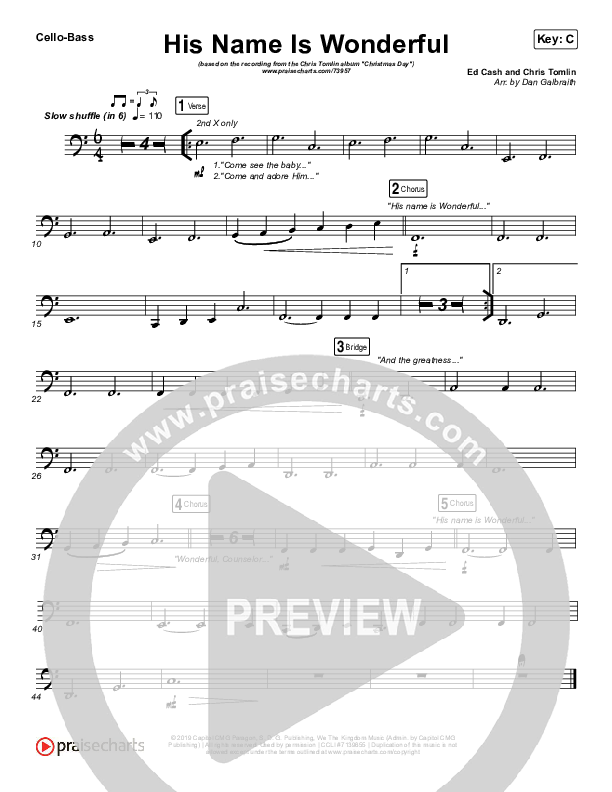 His Name Is Wonderful Cello/Bass (Chris Tomlin)