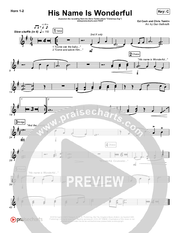 His Name Is Wonderful French Horn 1/2 (Chris Tomlin)