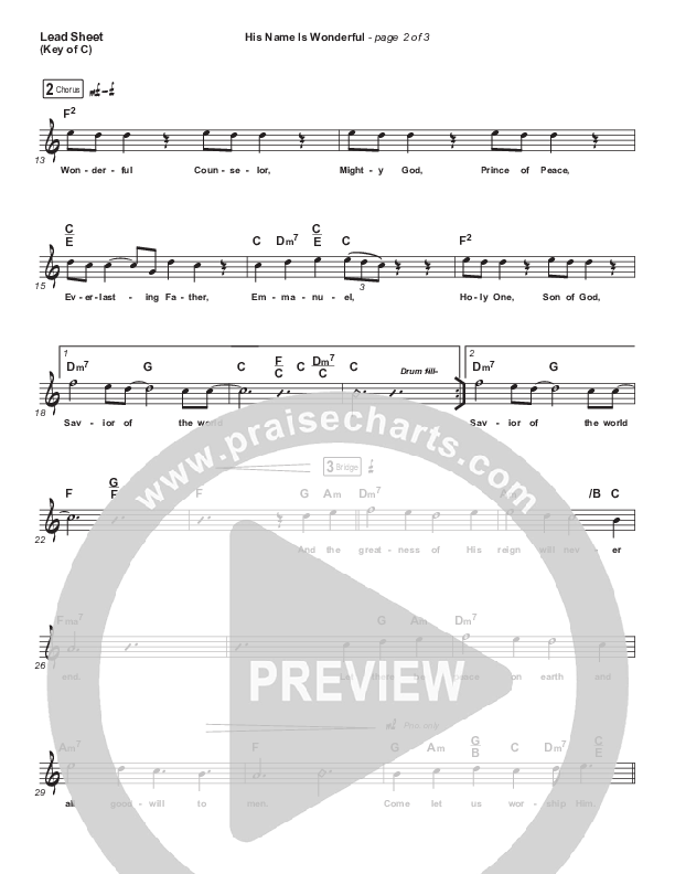 His Name Is Wonderful Lead Sheet (Melody) (Chris Tomlin)