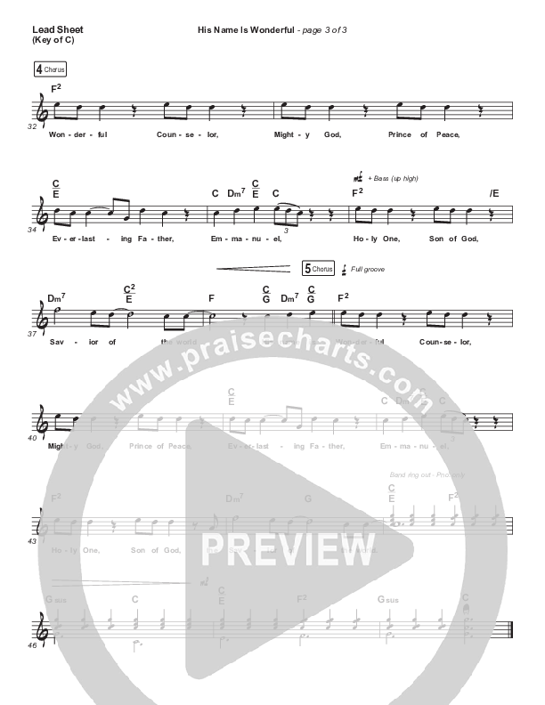 His Name Is Wonderful Lead Sheet (Melody) (Chris Tomlin)