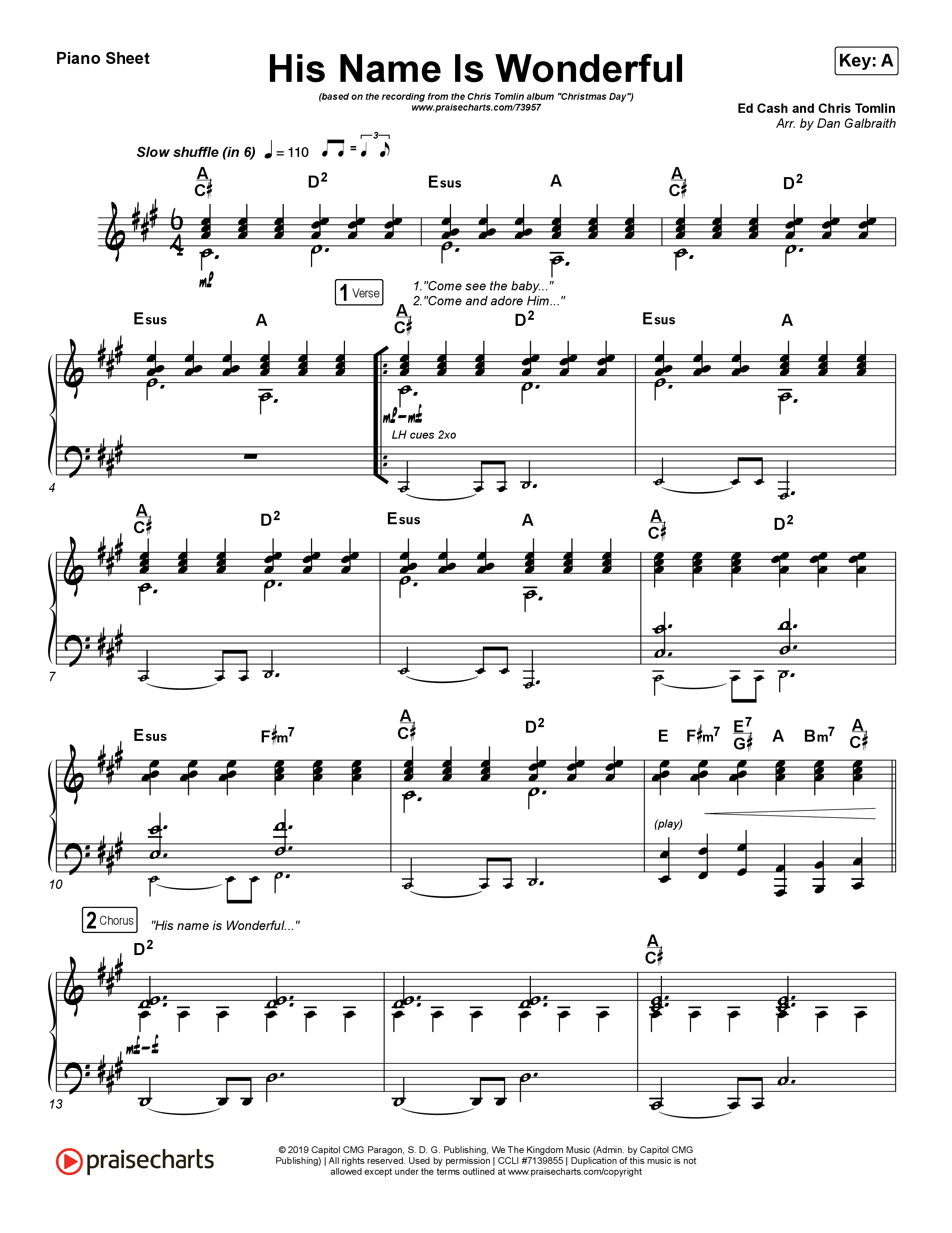 His Name Is Wonderful Piano Sheet (Chris Tomlin)