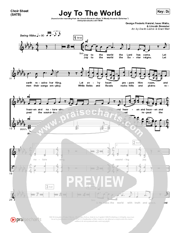 Joy To The World Choir Sheet (SATB) (Lincoln Brewster)