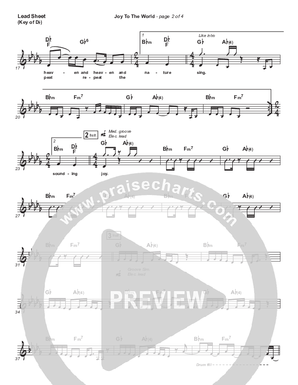 Joy To The World Lead Sheet (Melody) (Lincoln Brewster)