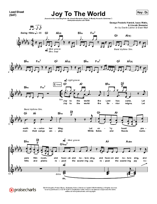 Joy To The World Lead Sheet (SAT) (Lincoln Brewster)