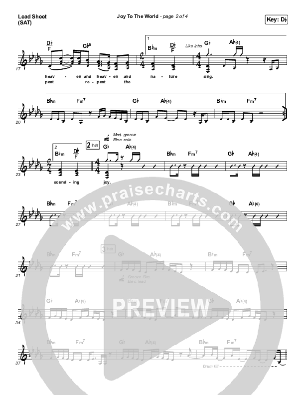 Joy To The World Lead Sheet (SAT) (Lincoln Brewster)