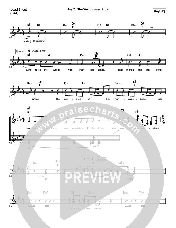 Joy To The World Lead Sheet (SAT) (Lincoln Brewster)