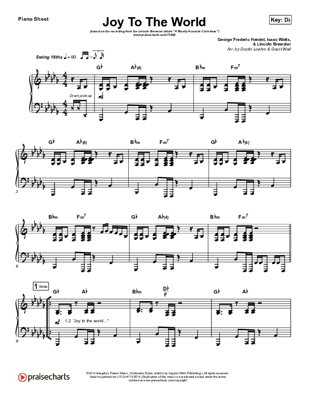 Joy To The World Piano Sheet (Lincoln Brewster)