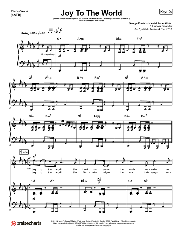 Joy To The World Piano/Vocal (SATB) (Lincoln Brewster)