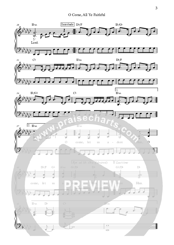 O Come All Ye Faithful Lead Sheet (Lincoln Brewster)
