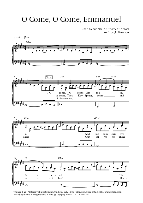 O Come O Come Emmanuel Lead Sheet (SAT) (Lincoln Brewster)