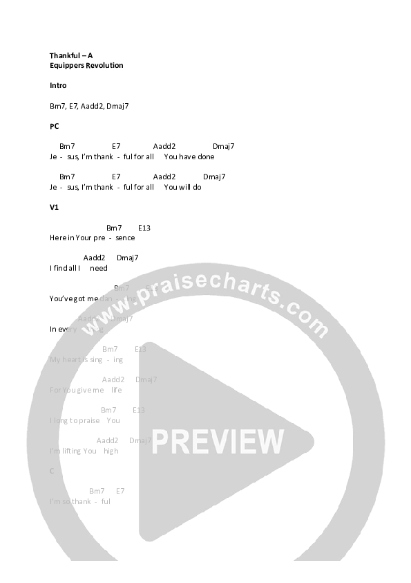Thankful Chord Chart (Equippers Revolution)