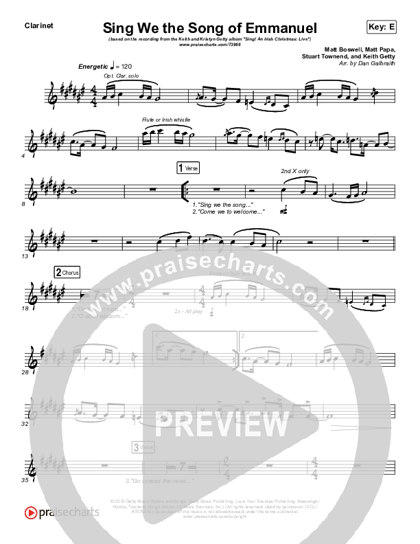 Sing We The Song Of Emmanuel Clarinet (Matt Boswell / Matt Papa / Keith & Kristyn Getty)