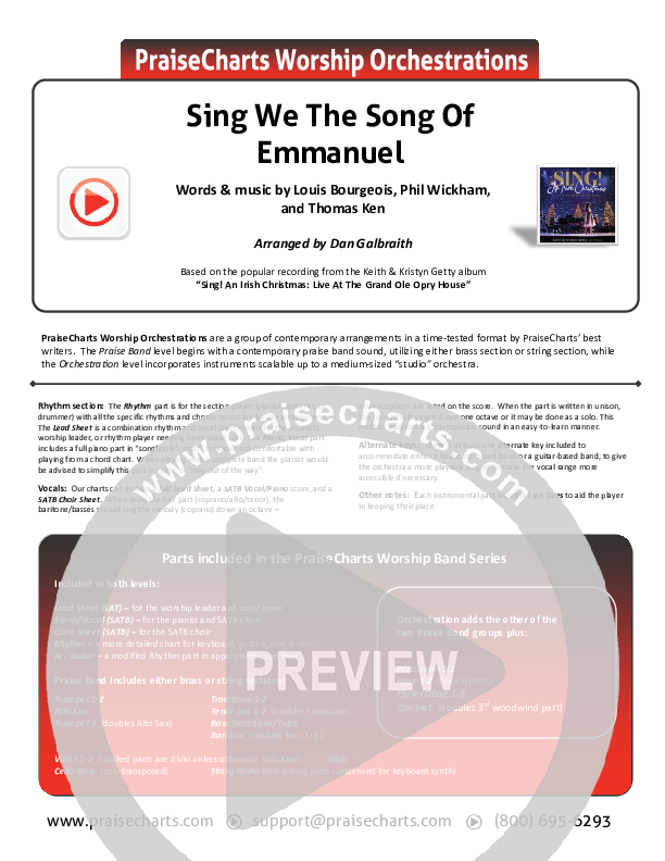 Sing We The Song Of Emmanuel Cover Sheet (Matt Boswell / Matt Papa / Keith & Kristyn Getty)