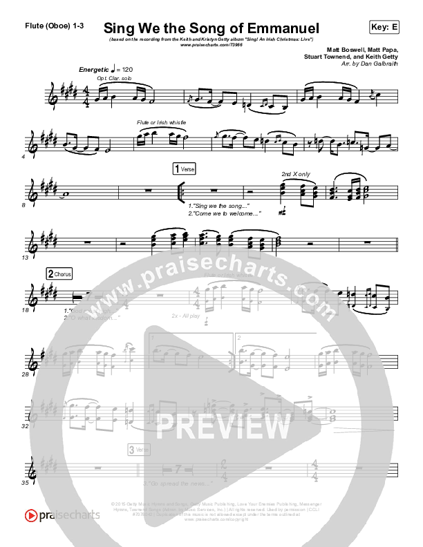 Sing We The Song Of Emmanuel Flute/Oboe 1/2/3 (Matt Boswell / Matt Papa / Keith & Kristyn Getty)