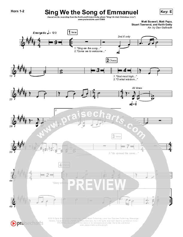 Sing We The Song Of Emmanuel Brass Pack (Matt Boswell / Matt Papa / Keith & Kristyn Getty)