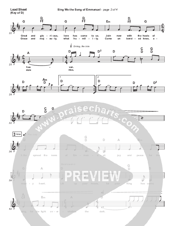 Sing We The Song Of Emmanuel Lead Sheet (Melody) (Matt Boswell / Matt Papa / Keith & Kristyn Getty)